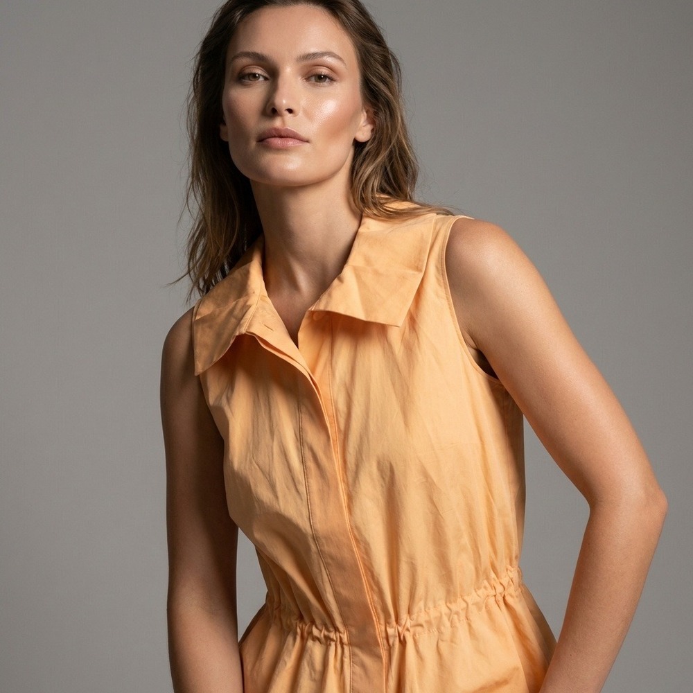 Akris Punto Womens Peach Cotton Sleeveless Peplum Blouse Shirt Sz 6 Switzerland